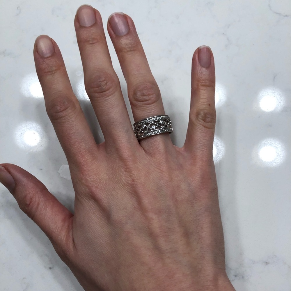 Intricate scroll ring - CZs in Stirling Silver